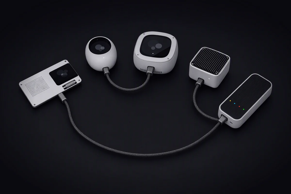 A card computer, an assistant, a compute cell, a mini computer and a server sled joined by one cable that loops back to the card